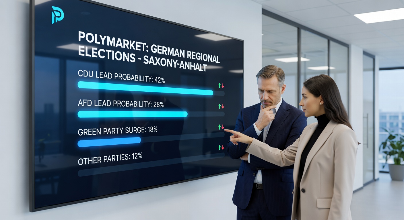 Screenshot von Polymarket-Markt zur Berlin-Wahl mit Quoten und Wettvolumen von über 3 Millionen Dollar, ergänzt durch Krypto-Wallet-Icons