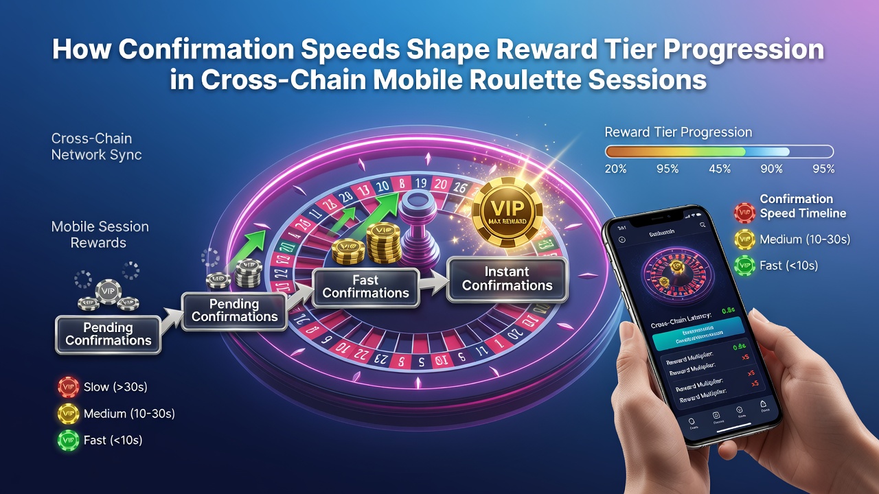 Mobile Roulette-App-Oberfläche mit Cross-Chain-Transaktionsstatus und Belohnungsfortschritt