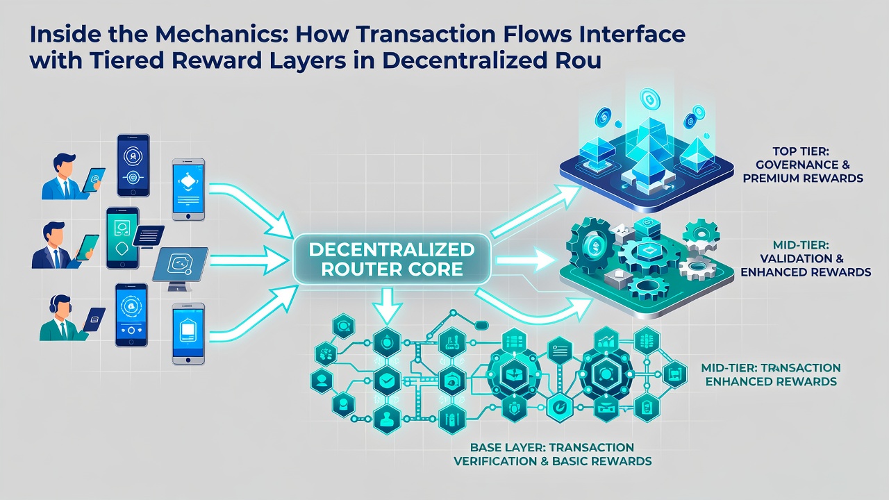 Illustration der gestaffelten Belohnungsschichten und ihrer Verbindung zu Blockchain-Transaktionen