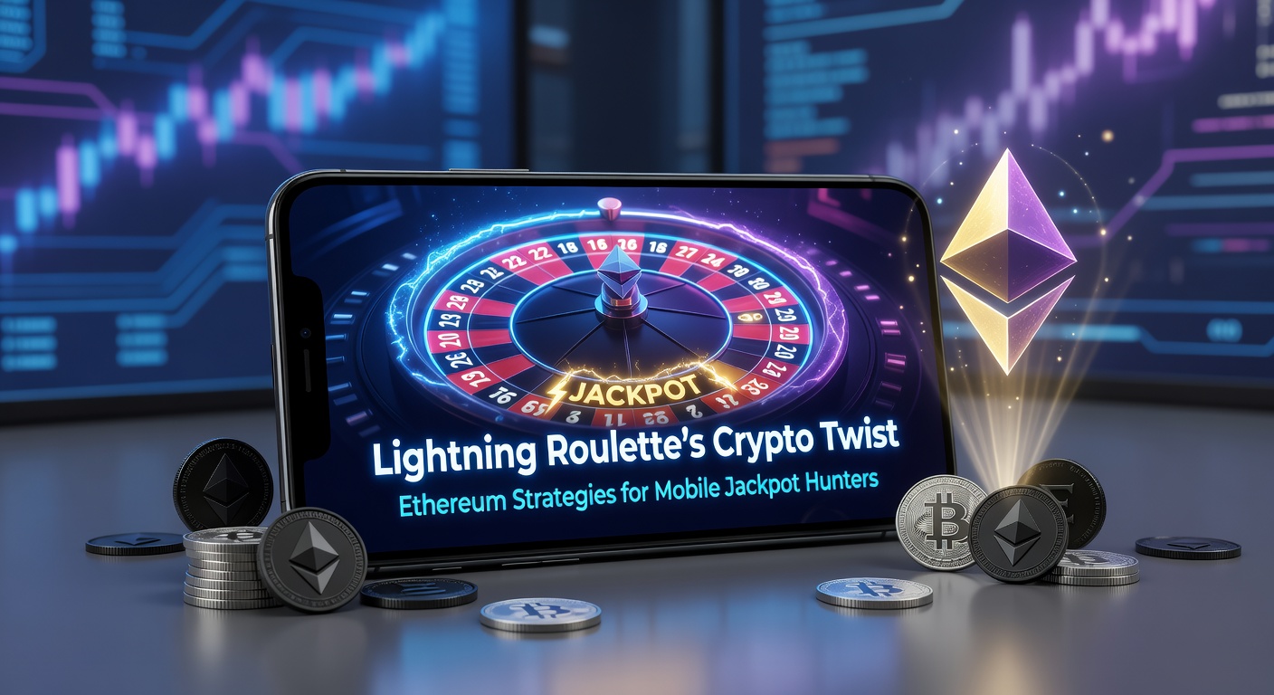 Lightning Roulette-Tisch mit leuchtenden Multiplikatoren und Ethereum-Logo auf einem Smartphone-Bildschirm