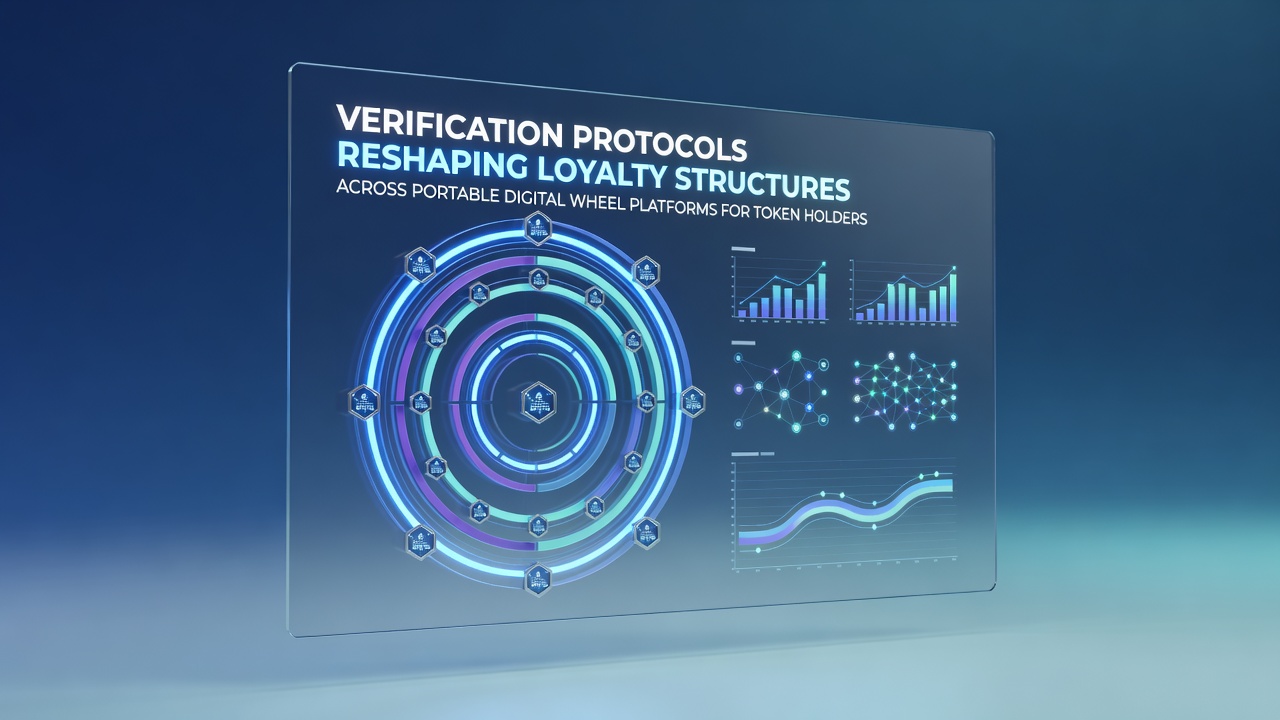 Illustration von Verifizierungsprotokollen und mobilen Wheel-Plattformen mit Token-Inhabern